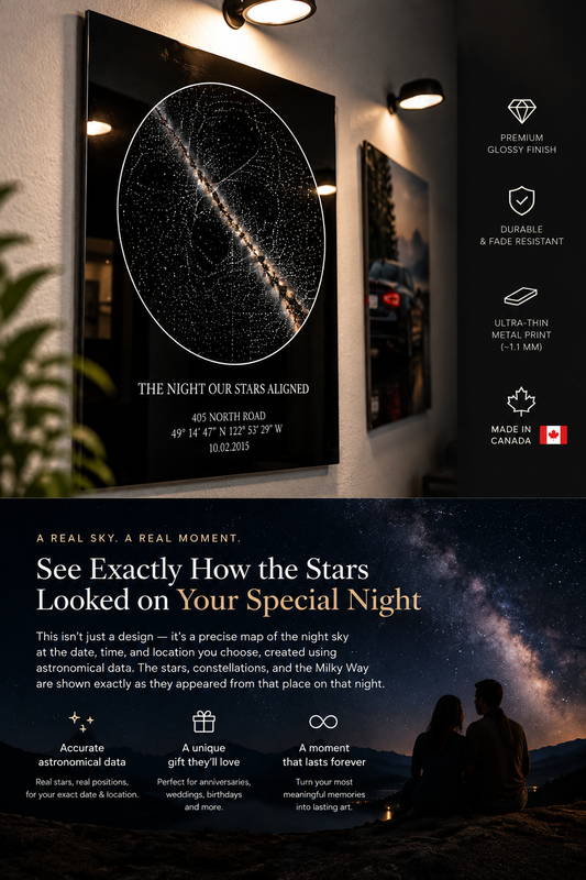 Personalized Star Map Metal Print – See Exactly How the Stars Looked on Your Special Night